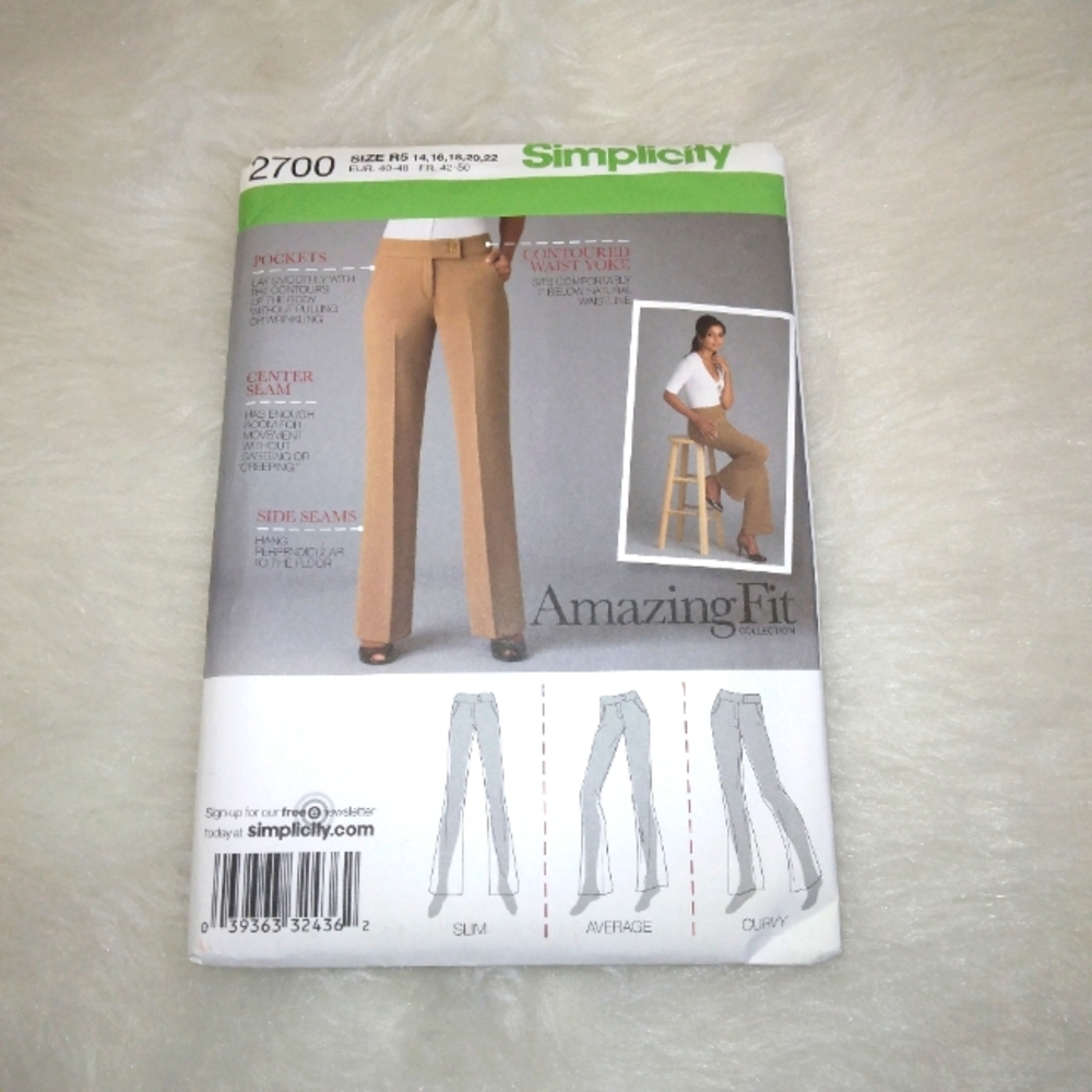 SIMPLICITY 2700 Sz 14-22 Misses Contoured waist yoke Amazing fit pants